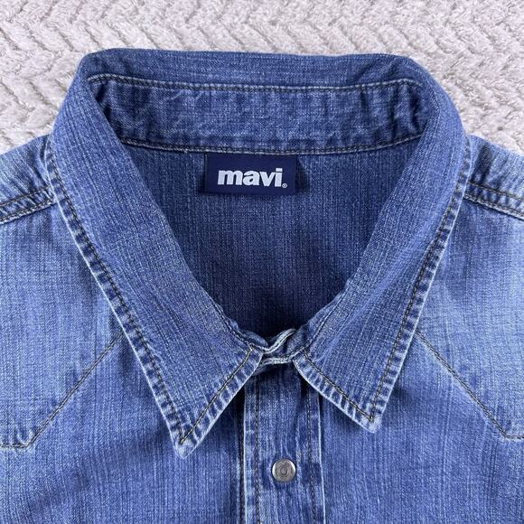 Mavi Unisex Denim Snap Shirt “John” Blue Long Sleeve Size Large- Long‎ Sleeve - Picture 4 of 14